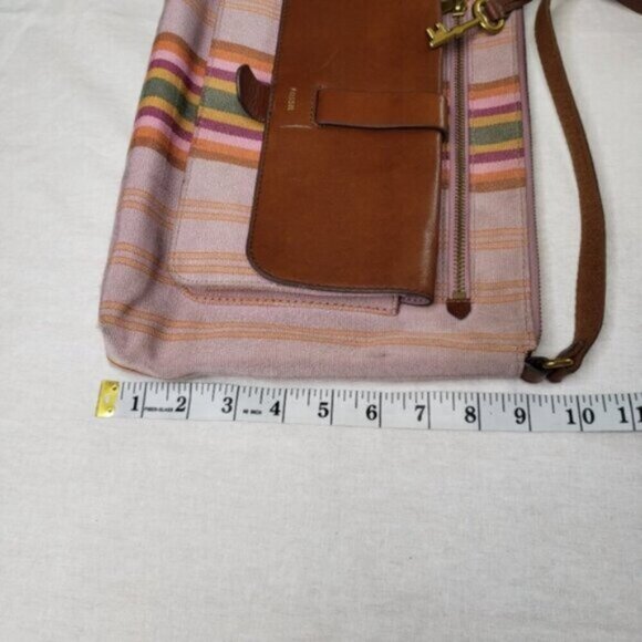 Fossil Kinley Crossbody Bag Cotton Leather Multicolor Stripes Key Charm - Picture 14 of 16